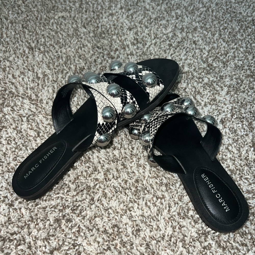 Marc Fisher Black and Silver Studded Sandals - Picture 4 of 5